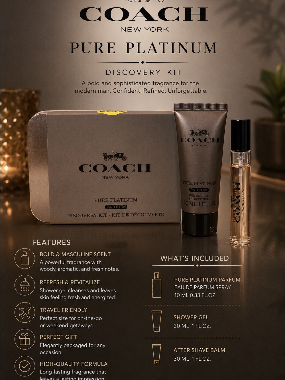 Coach Pure Platinum Discovery Kit — Metallic Taupe & Black